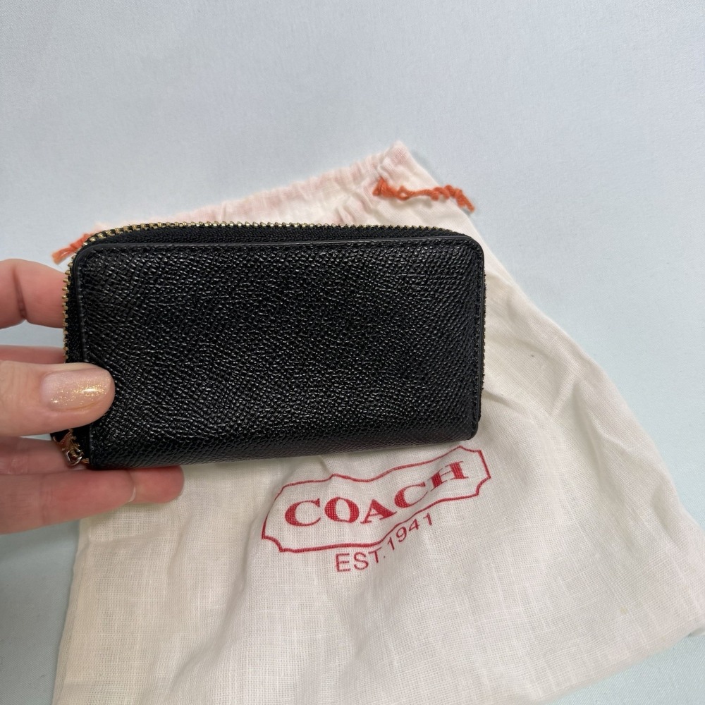 COACH New York Small Wallet Zippy Coin Case Black Crossgrain Leather Gold Tone - Picture 8 of 9